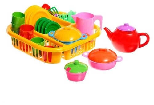 Zarrin Toys Набор посуды в корзине, 42 предмета, цвет жёлтый