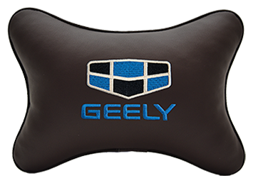 Автомобильная подушка на подголовник экокожа Coffee с логотипом автомобиля GEELY