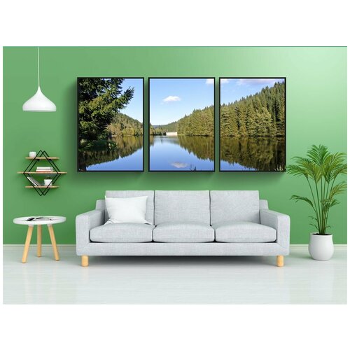 фото Набор модулных постеров для интерьера "лес, деревья, озеро" 60x90 см. в тубусе, без рамки lotsprints