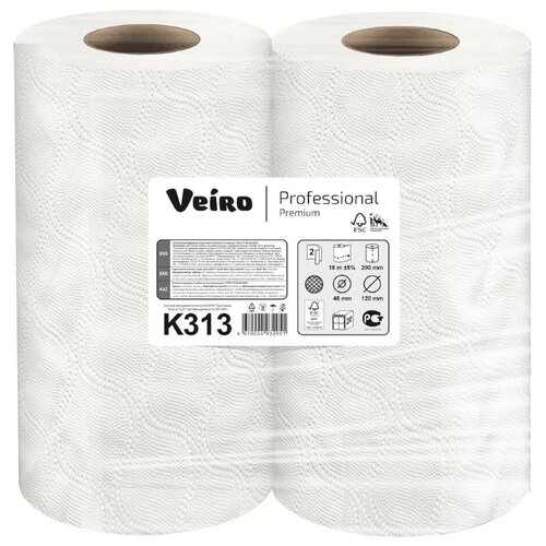 фото K313 бумажные полотенца в рулонах veiro professional premium белые двухслойные (20 рулонов по 18 метров)