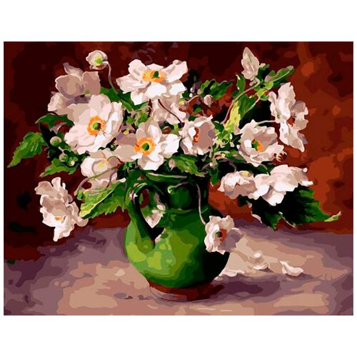 Картина по номерам Белые цветы в зеленой вазе, 40x50 см картина по номерам цветы в глиняной вазе 40x50 см
