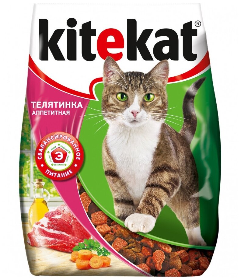 Корм сухой Kitekat для взрослых кошек, Телятинка аппетитная 1,9 кг