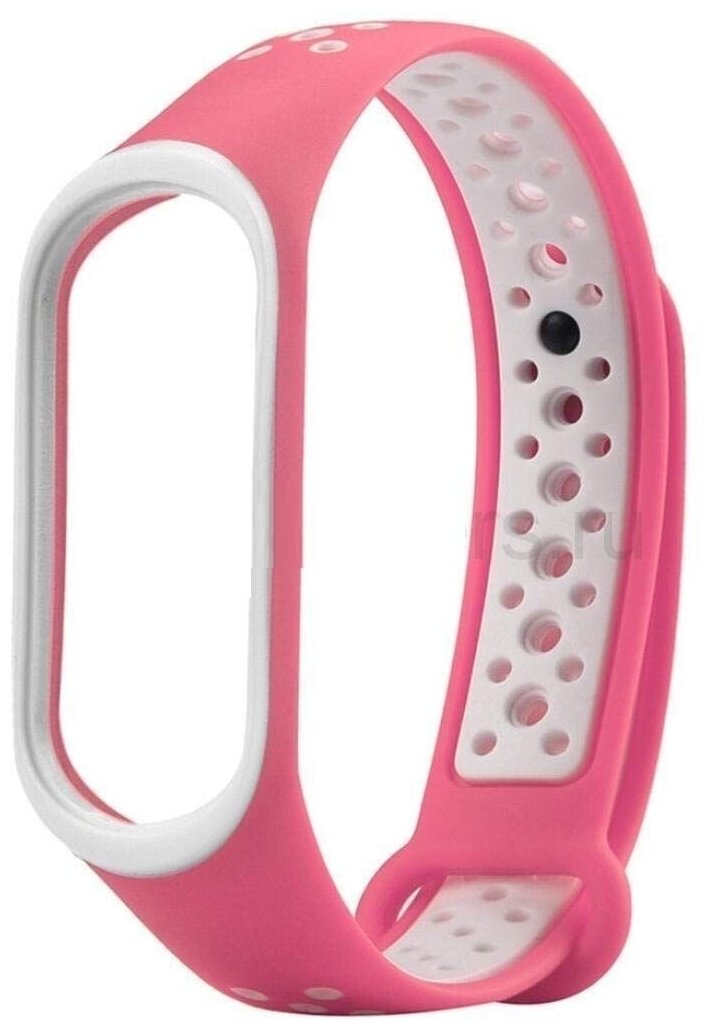 Силиконовый ремешок спортивный для фитнес-браслета Xiaomi Mi Band 5/6/7, розовый-белый