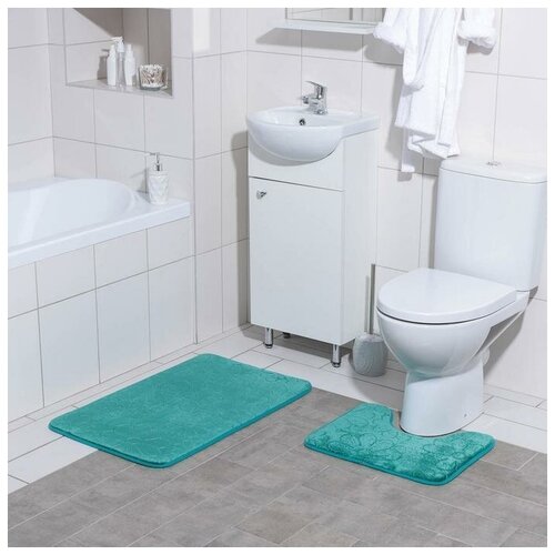 Набор ковриков для ванной и туалета Доляна «Поле», 2 шт: 39х50, 50х80 см, цвет зелёный