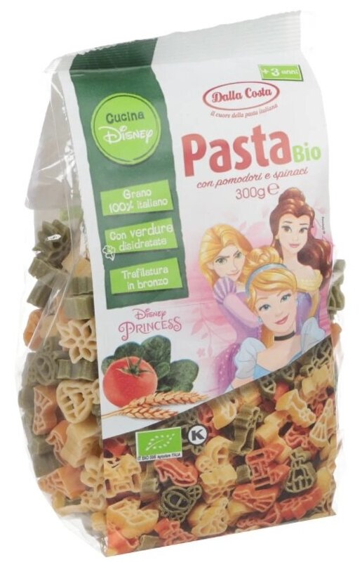 Макаронные изделия Pasta Bio Dalla Costa Disney Принцесса с томатами и шпинатом, 300 г - фотография № 3