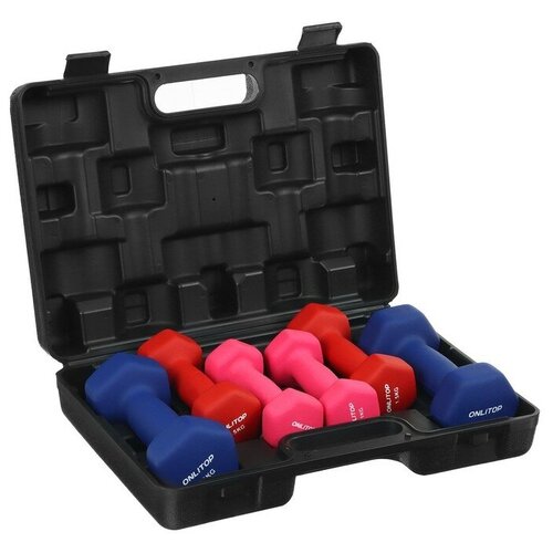 фото Onlitop набор гантелей неопреновых 10 кг (1 кг х 2 шт, 1,5 кг х 2 шт, 2,5 кг х 2 шт)