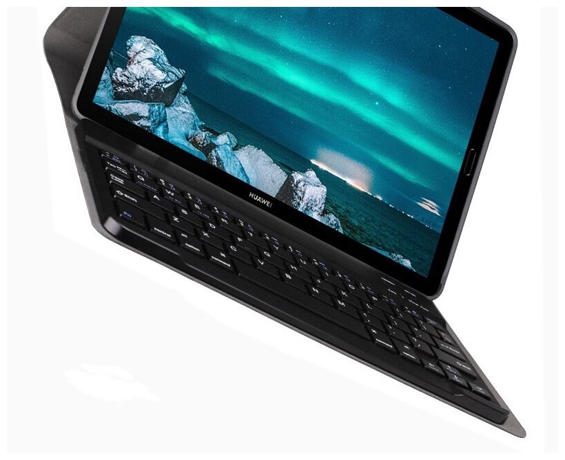 Клавиатура MyPads для Huawei MediaPad M6 8.4 съемная беспроводная Bluetooth в комплекте c кожаным чехлом и пластиковыми наклейками с русскими бук...