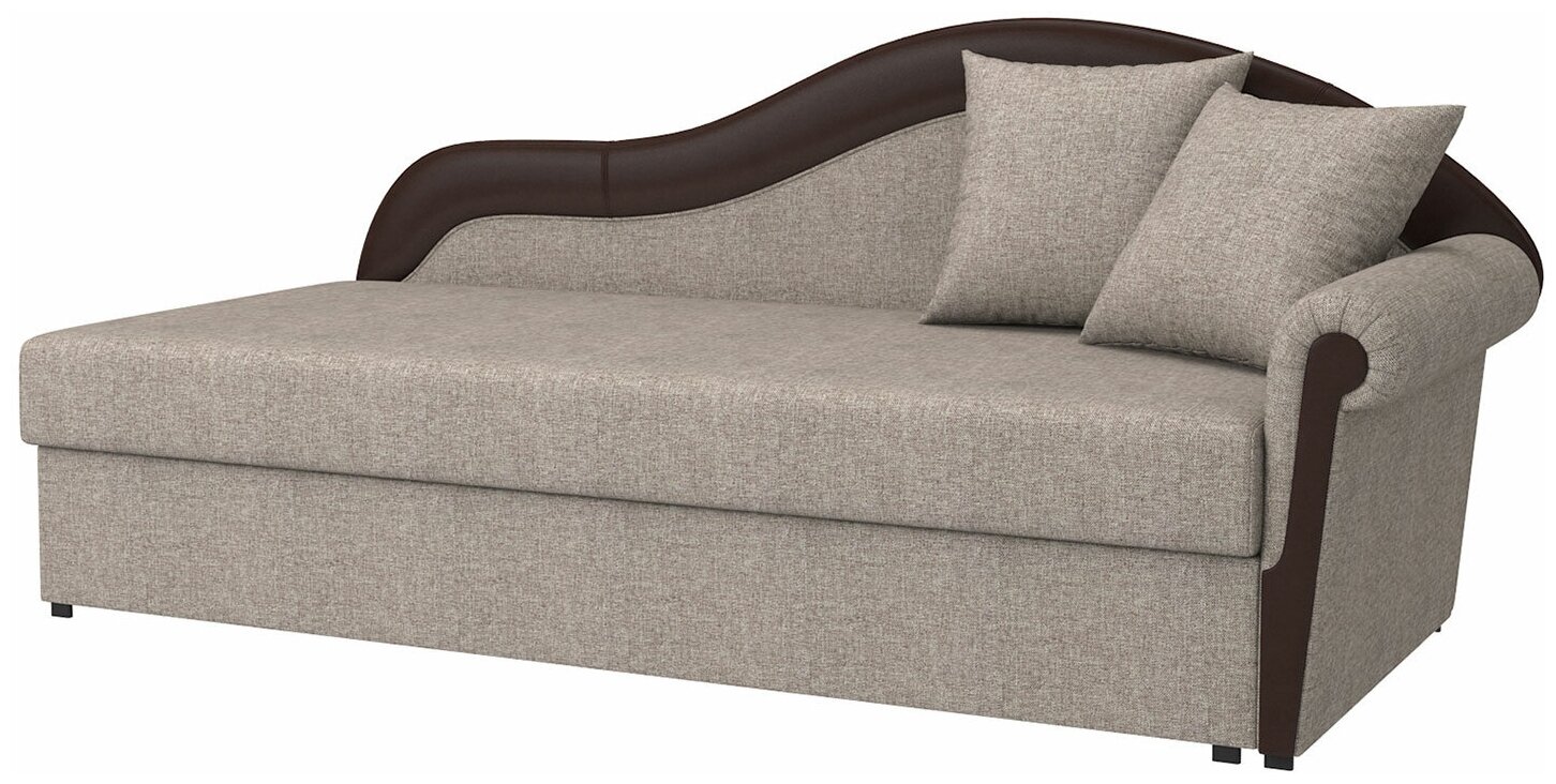 Прямой диван Первый Мебельный Вентура Серо-бежевый, рогожка / Коричневый, иск. кожа Правая
