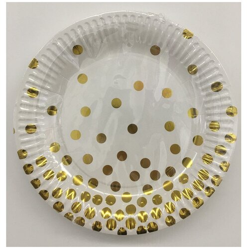 Тарелка одноразовая бумажная веселый хоровод Золотые брызги бумажная 23 см (6 штук в упаковке)