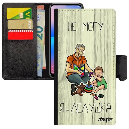 фото Чехол книжка для телефона // samsung galaxy a40 // "не могу - стал дедом!" рисунок надпись, utaupia, светло- серый