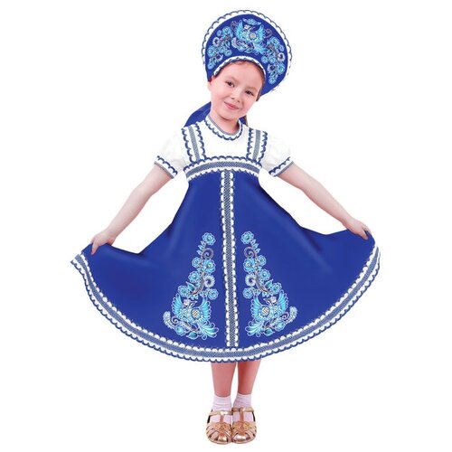 фото Карнавальный русский костюм "птица феникс", платье-сарафан, кокошник, цвет синий, р-р 30, рост 110-116 см страна карнавалия