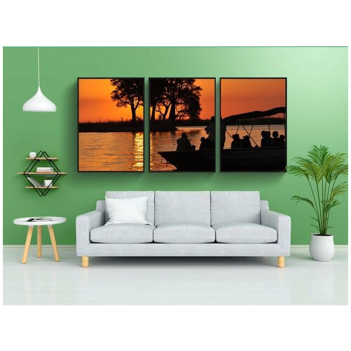 фото Набор модулных постеров для интерьера "заход солнца, вода, восход" 60x90 см. в тубусе, без рамки lotsprints