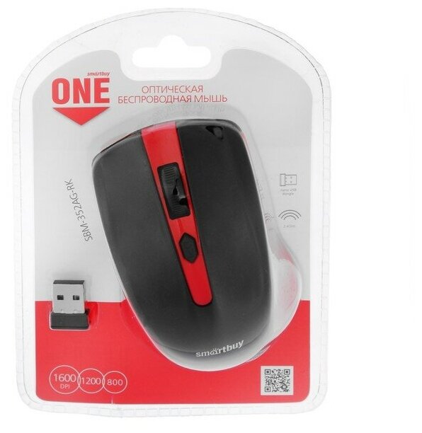 Smartbuy Мышь Smartbuy ONE 352 беспроводная оптическая 1600 dpi 2xAAA не в компл красно-черная
