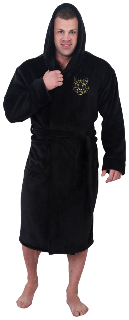Мужской халат Тигр Черный размер 54 Экстрасофт Оптима трикотаж - фотография № 1