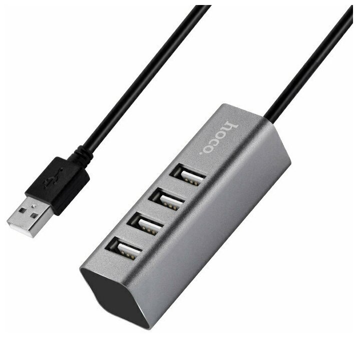 USB-концентратор HOCO HB1, 4 гнезда, 1 USB выход, цвет серый(1/12/120)