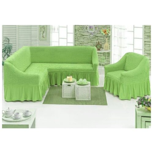 фото Угловой чехол на диван+кресло, светло-зеленый karbeltex