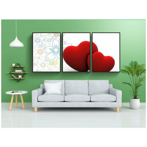 фото Набор модулных постеров для интерьера "сердце, сердца, флора" 60x90 см. в тубусе, без рамки lotsprints