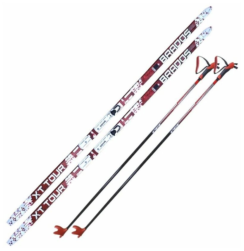 Лыжный комплект STC NNN 205 см Step-in Brados XT Tour Red /Лыжи беговые 205 см, крепления лыжные Step-in NNN, лыжные палки