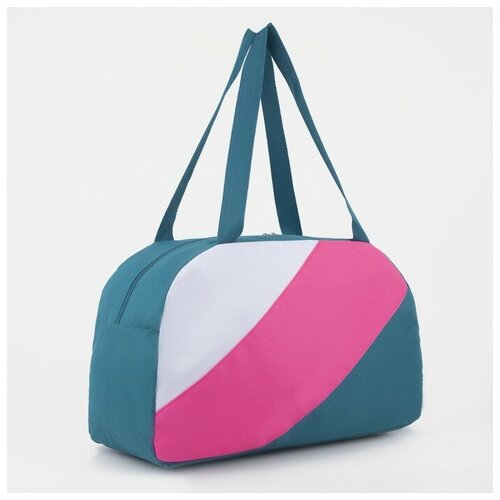 фото Сумка спортивная на молнии с подкладкой, наружный карман, цвет бирюзовый/розовый/белый зфтс
