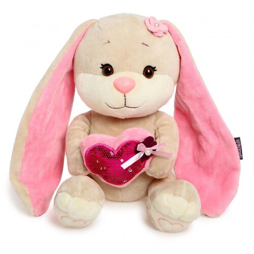 Мягкая игрушка Jack & Lin Зайка Лин с розовым сердцем, 25 см, розовый/бежевый