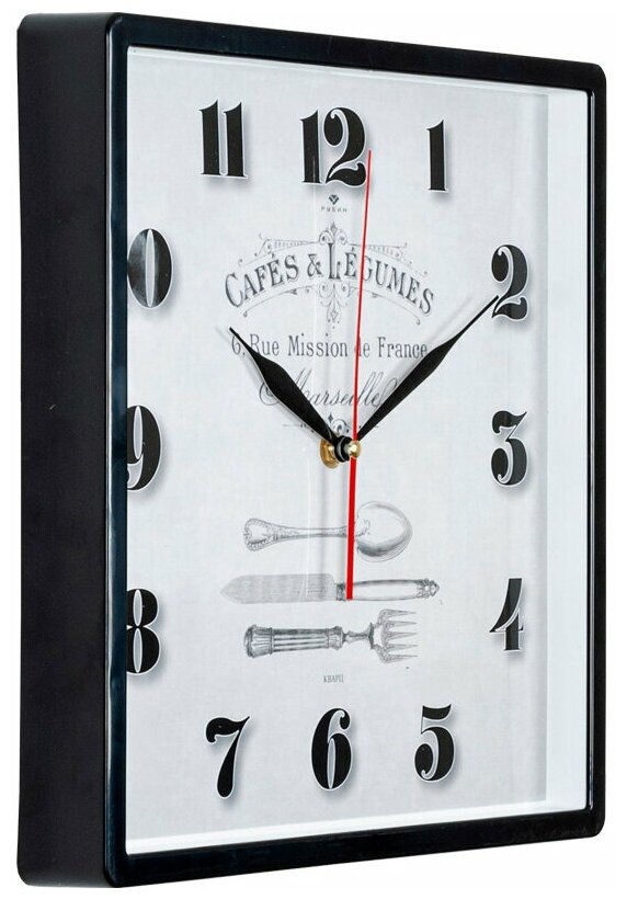 Часы настенные квадрат 30х30см, корпус черный "Кафе в Марселе", 3028-004