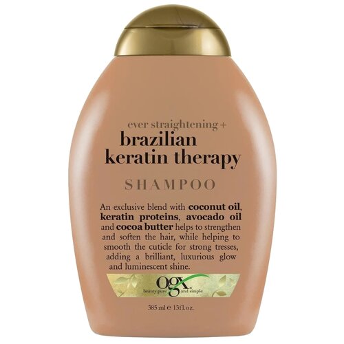 OGX Шампунь разглаживающий для укрепления волос Бразильский Кератин / Ever Straight Brazilian Keratin Smooth Shampoo 385Ml