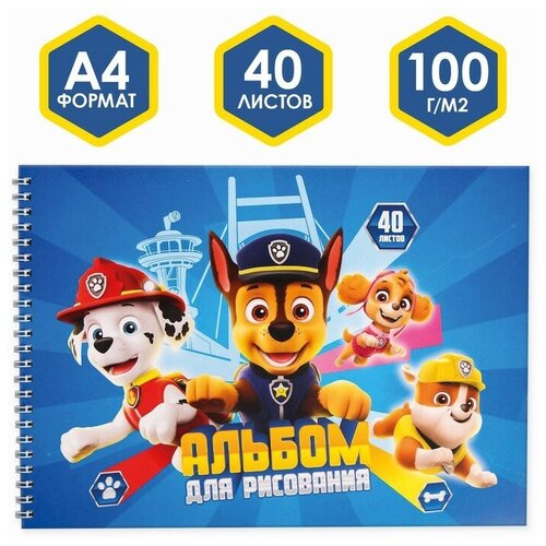 Paw Patrol Альбом для рисования А4, 40 листов 100 г/м², на гребне, Щенячий патруль