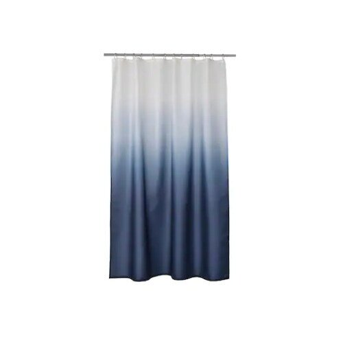 NYCKELN штора для ванной, 180x200 см, белый/темно-синий с крючками HASSJON