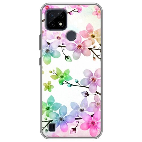 фото Дизайнерский силиконовый чехол для realme c21 органические цветы 100gadgets