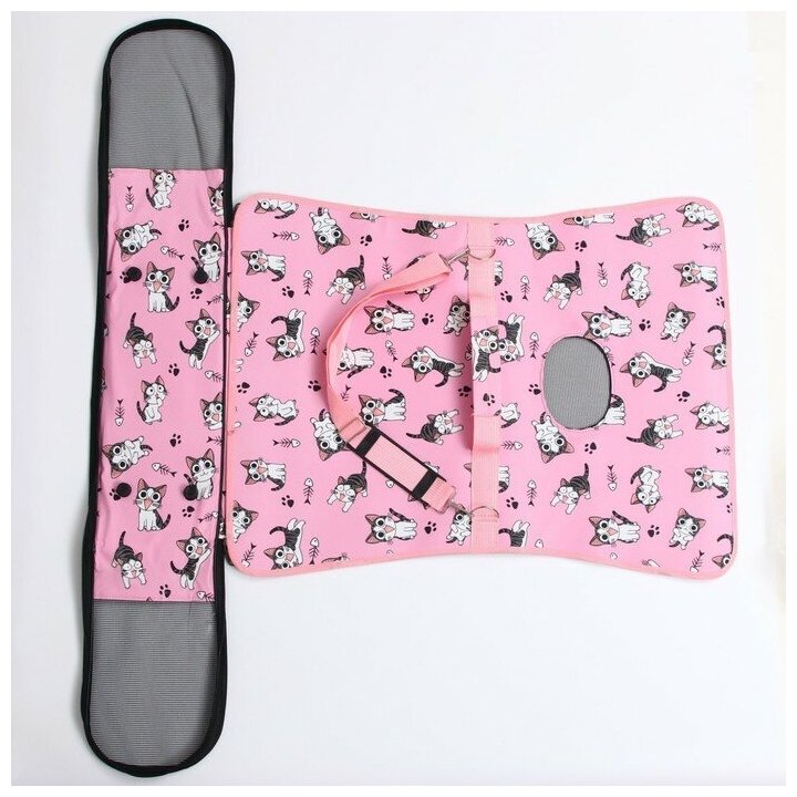 Сумка-переноска каркасная "Играющие котики", размер L, 53х21х29 см, розовая - фотография № 7