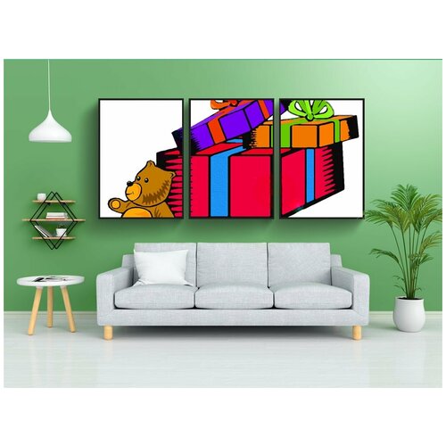 фото Набор модулных постеров для интерьера "подарки, рождество, тедди" 60x90 см. в тубусе, без рамки lotsprints