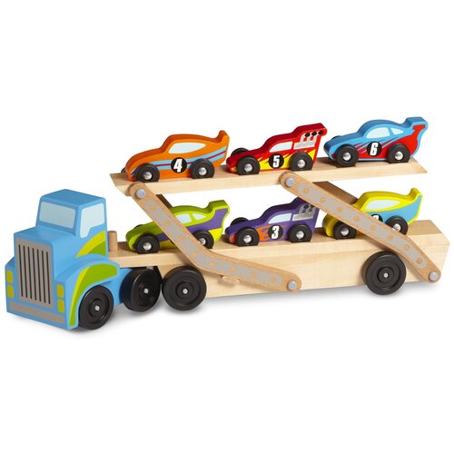 фото Набор машин melissa & doug mega race car carrier, красный/голубой/бежевый