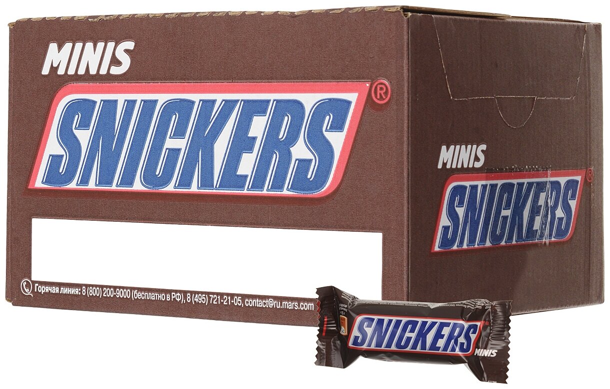 Конфеты Snickers Minis с карамелью, арахисом и нугой, 1 кг, картонная коробка