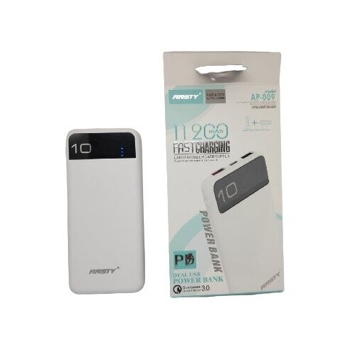 Внешний аккумулятор с экраном дисплеем ANSTY AP-009 11200 mAh 2 USB / белый