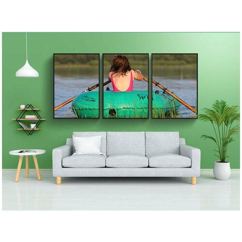 фото Набор модулных постеров для интерьера "лодка, река, девушка" 60x90 см. в тубусе, без рамки lotsprints