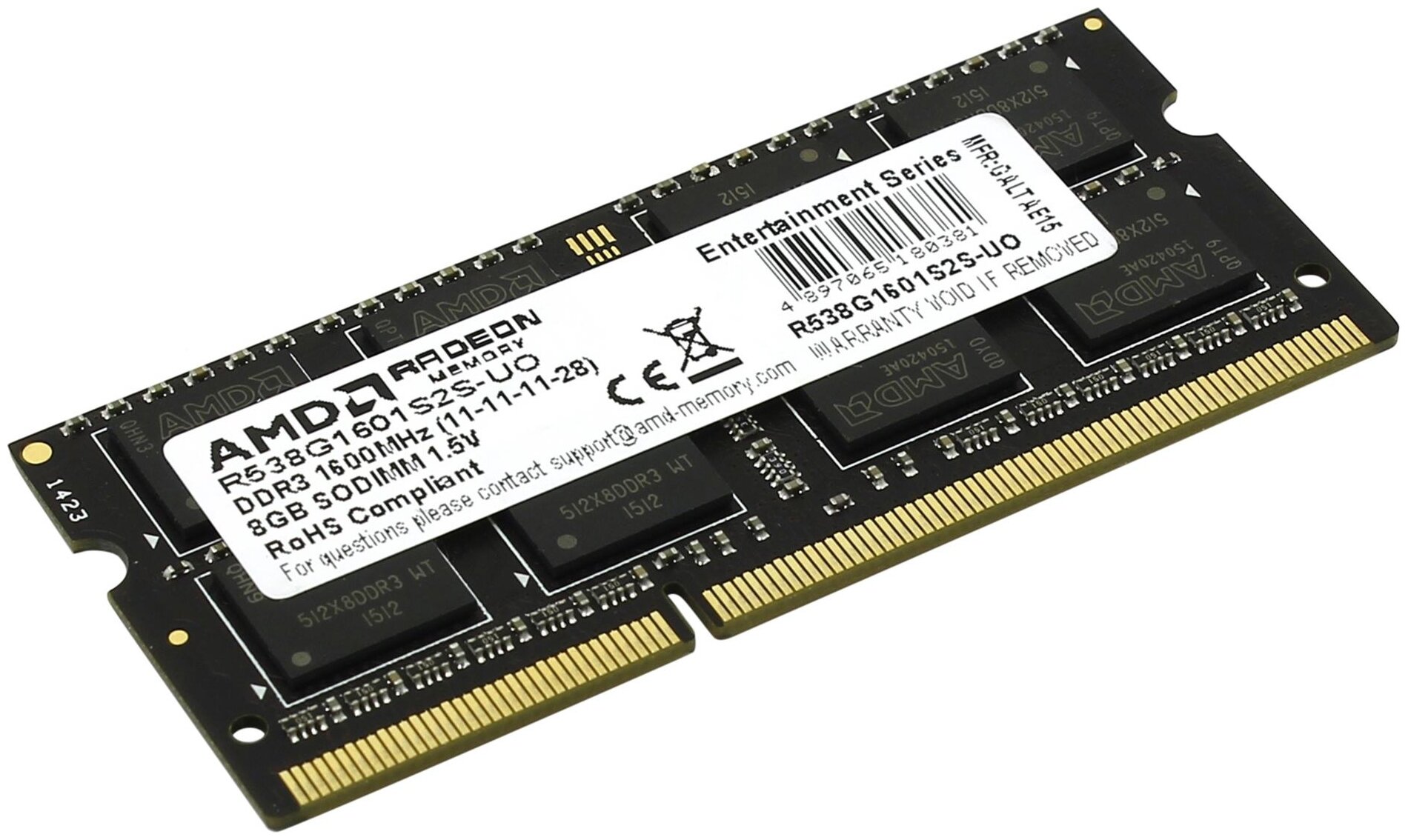 Память SODIMM DDR3 8Gb 1600MHz AMD R538g1601s2s-uo OEM PC3-12800 CL11 .