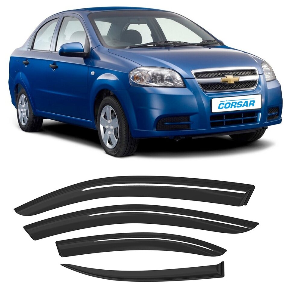 Дефлекторы окон Voron Glass серия Corsar для Chevrolet Aveo 2006-2010 /седан накладные 4 шт.