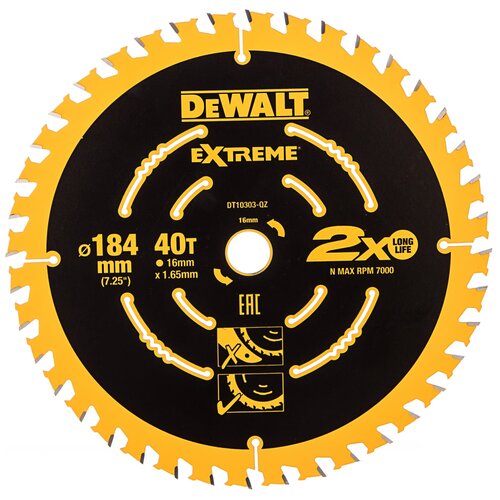 Пильный диск DeWALT Extreme DT10303-QZ 184х16 мм dewalt пильн диск extreme п дер 165 20 1 65 40 wz 18°