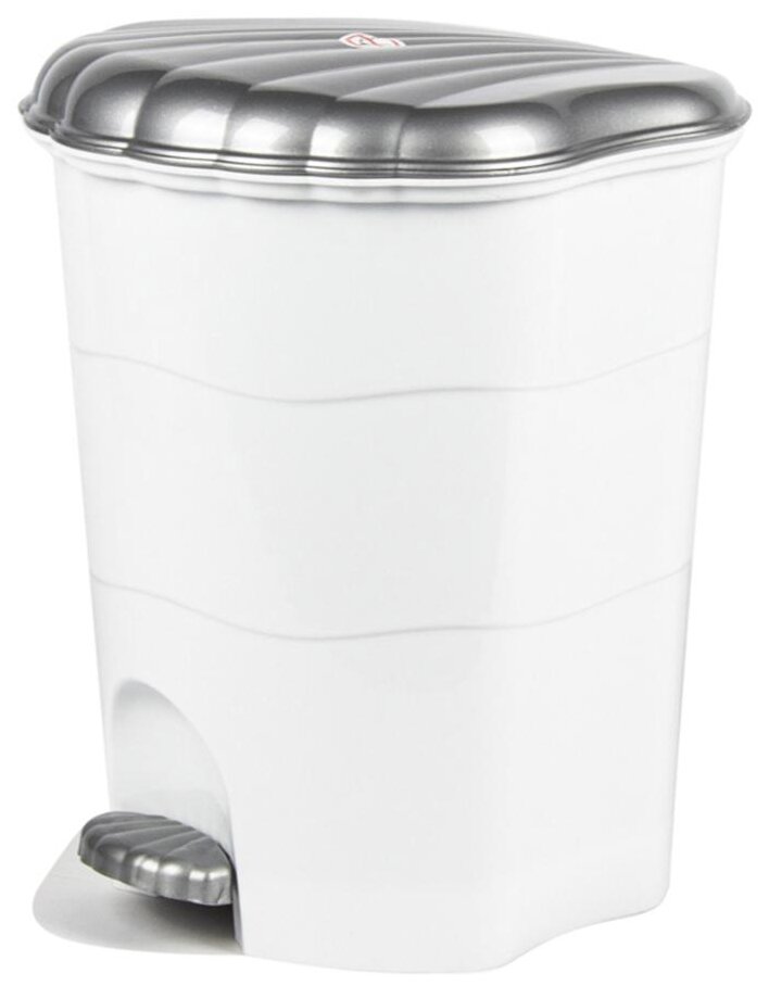 Мусорный контейнер пластик, 11 л, круглый, педаль, плавающая крышка, белый, серый, Violet, 150101