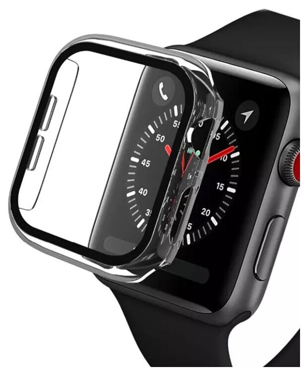 Чехол для Apple Watch 44mm со стеклом прозрачный