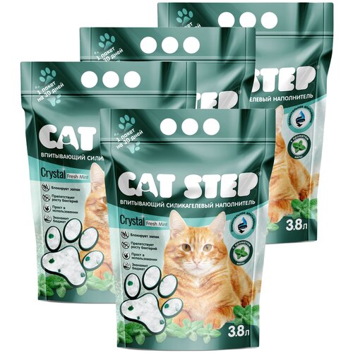 Впитывающий наполнитель Cat Step Crystal Fresh Mint, 15.2л, 4 шт.