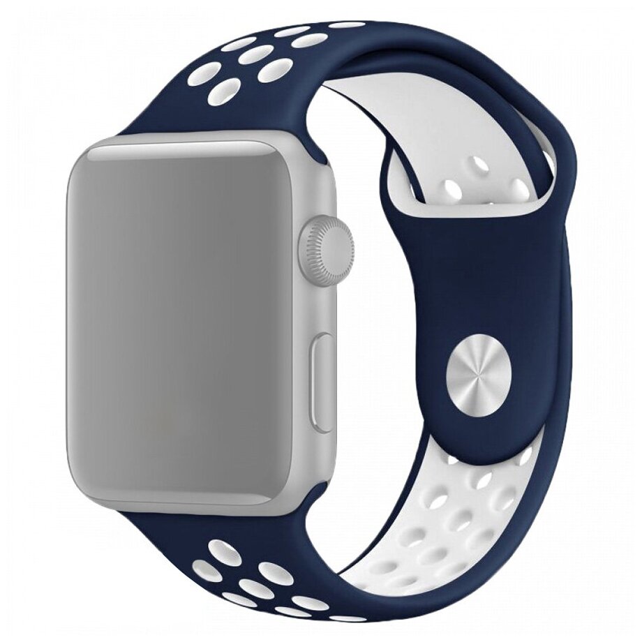 Ремешок на смарт часы Apple Watch (Эпл Вотч) 38/40/41 мм InnoZone Vent темно-синий/белый, силиконовый, спортивный