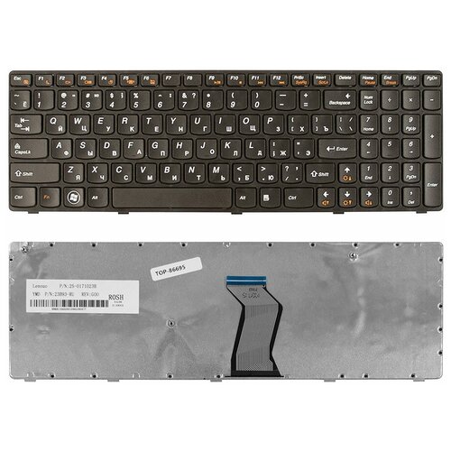 Клавиатура для ноутбука Lenovo Ideapad Z570 B570 B590 Плоский Enter Чёрная с чёрной рамкой PN 25201000 1000₽