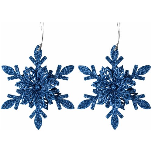 фото Декоративная подвеска todi "снежинка №6" пластик/набор из 2- х штук, цвет: синий (12х12 см