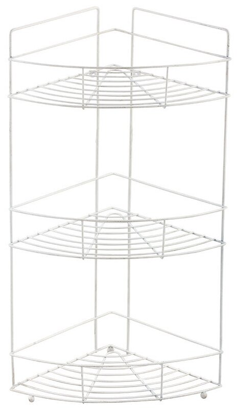 Полка угловая трёхъярусная Рыжий кот 3 яруса размер 22х22х52 5 см металл белый нагрузка 6 кг для ванной