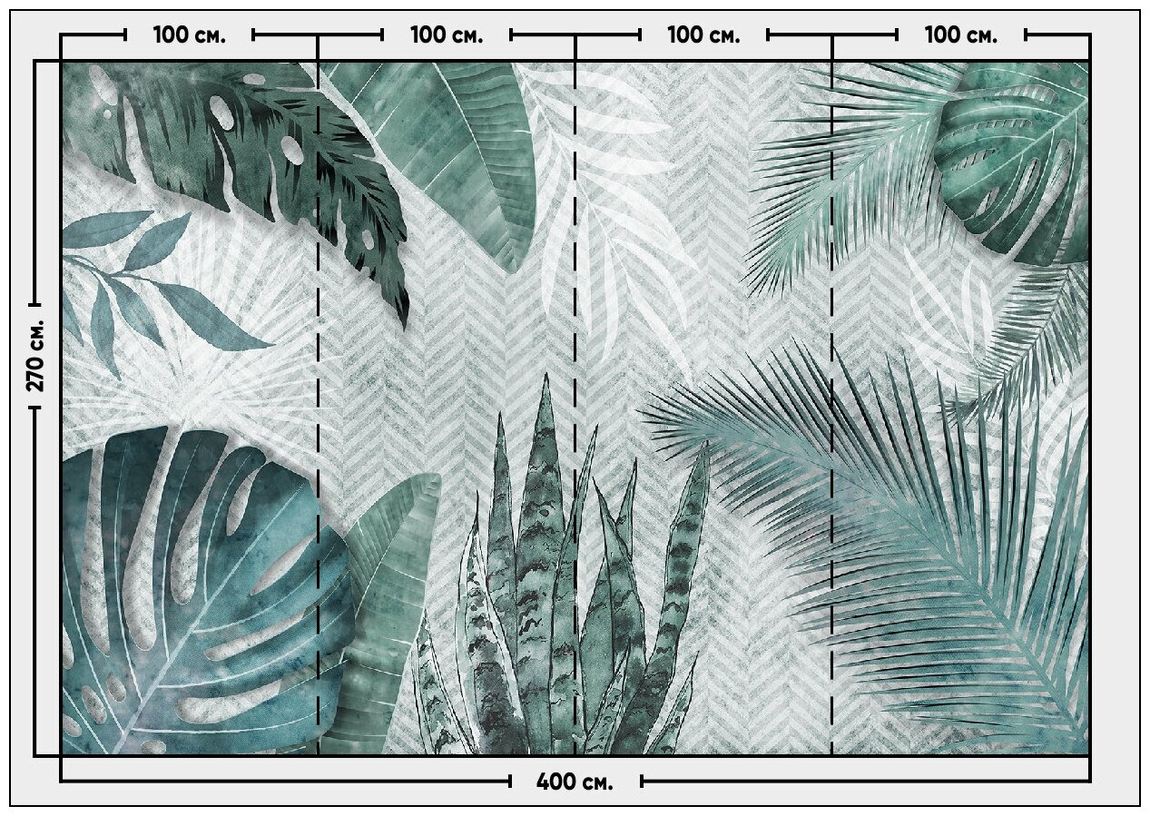 Фотообои / флизелиновые обои Тропические листья на серой ткани 4 x 2,7 м
