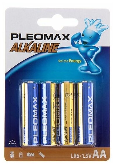 Батарейка алкалиновая Pleomax, AA, LR6-4BL, 1.5В, блистер, 4 шт.