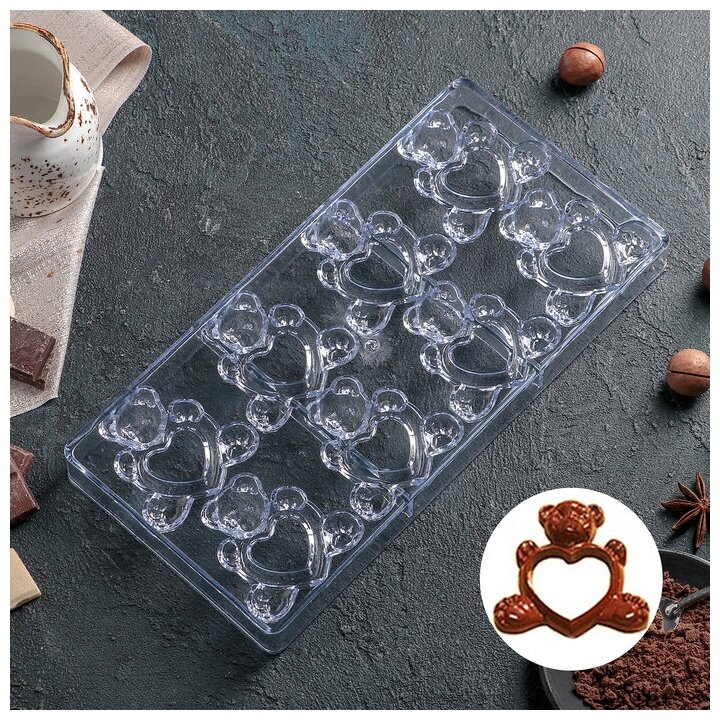 Форма для шоколада 8 ячеек "Влюбленные мишки" 28х14х2,5 см 4459565 - фотография № 8