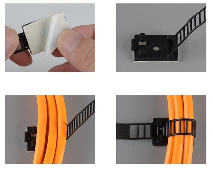 Стяжки для кабеля, хомут пластиковый для провода, хомут многоразовый, держатель провода самоклеящейся, 15 шт., 18х25 мм, черный - фотография № 6