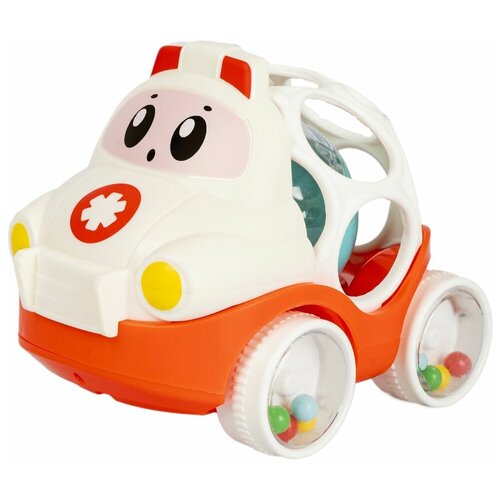 Купить Игрушка развивающая тактильная на колесах Bondibon, мягкая часть с шаром, бело-красная (ВВ5218)